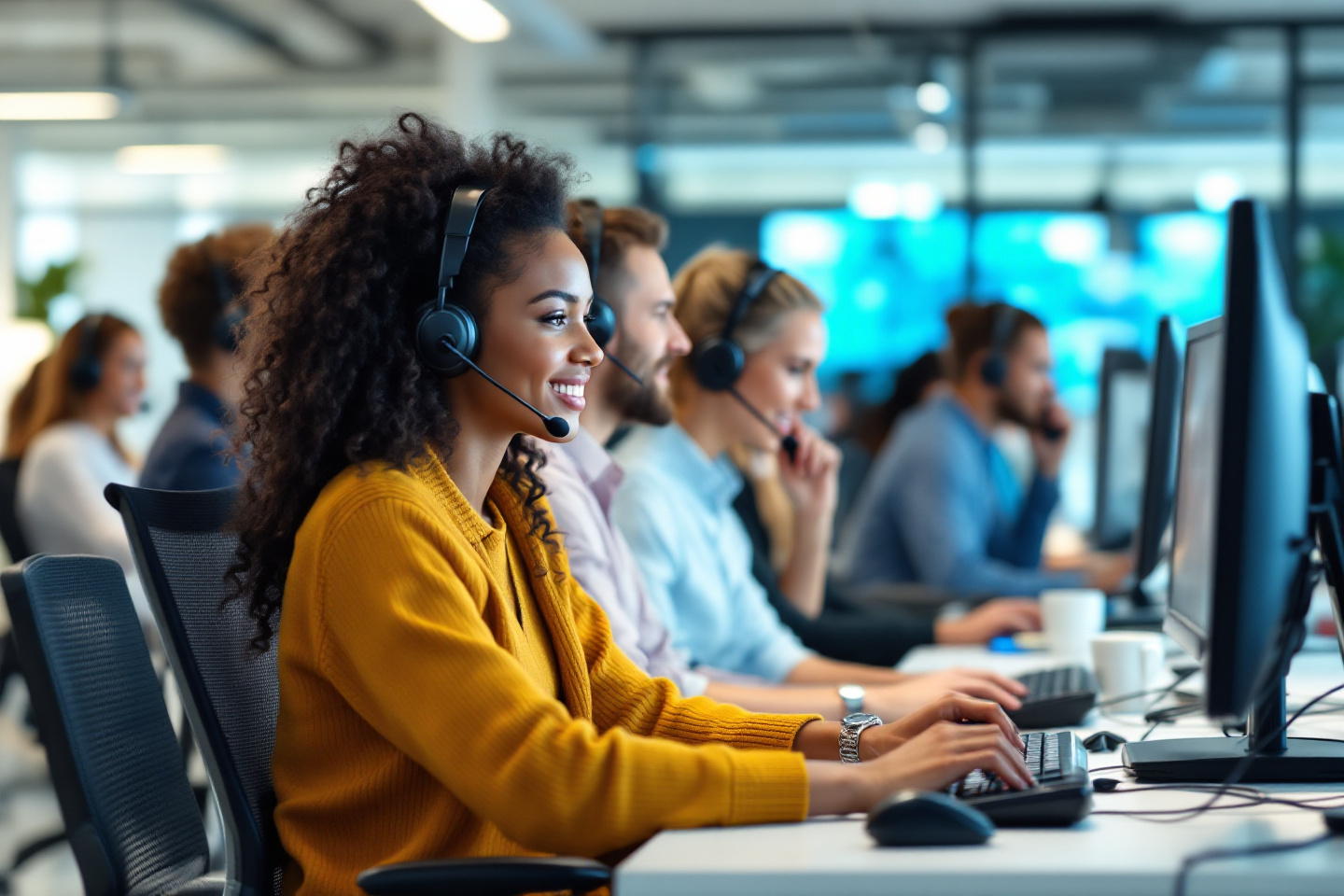 Équipe d'accueil téléphonique premium en action