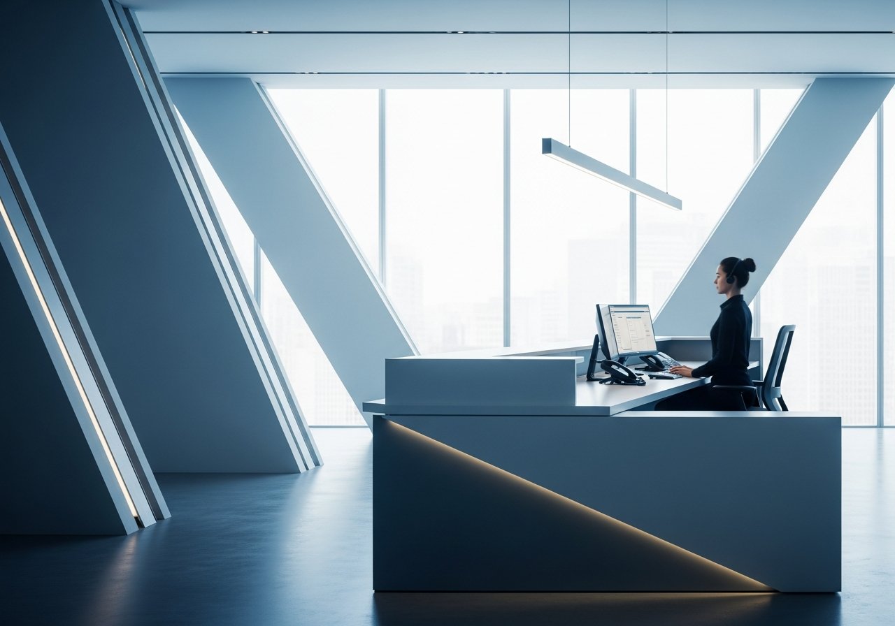 Un environnement de bureau moderne où un service d'accueil téléphonique pme assure une communication fluide et professionnelle.