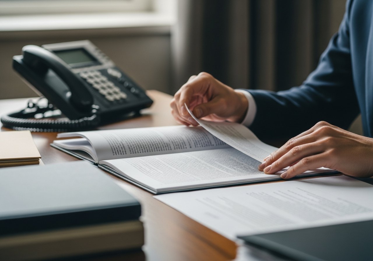Un juriste se concentre sur un dossier important, son temps optimisé par une solution de télésecrétariat avocat.