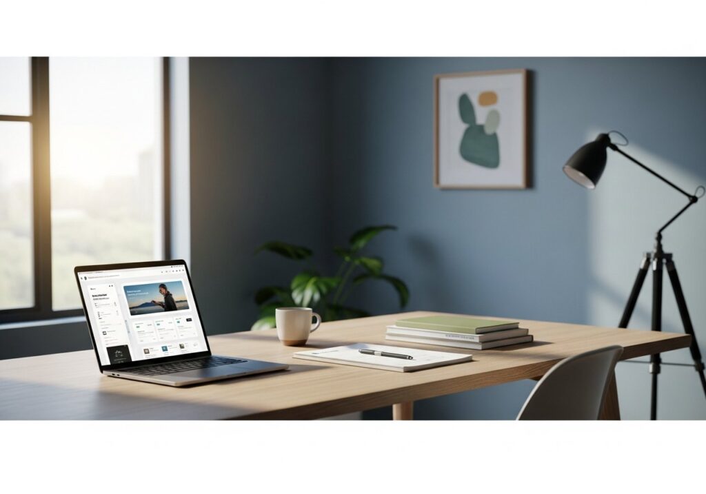 Un espace de travail moderne symbolisant l'efficacité d'un service de secrétariat à distance pour les entreprises.